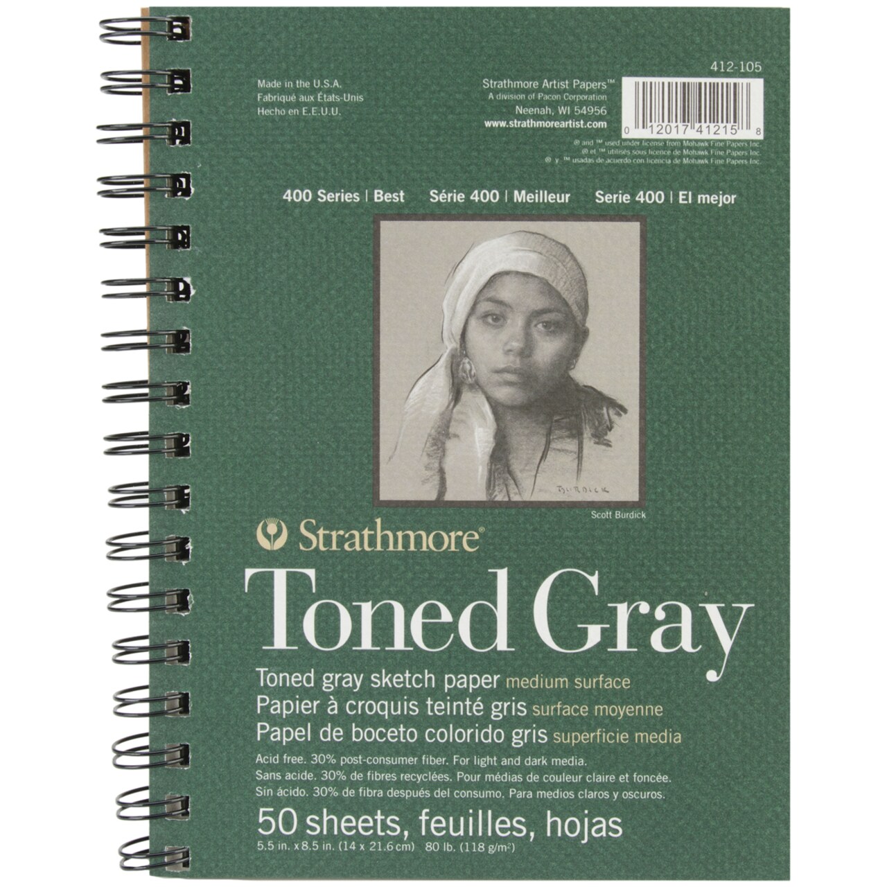 Strathmore Toned Sketch Spiral Paper Pad 5.5"X8.5"-Gray 50 Sheets